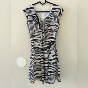 New without Tag Striped Black and White Women's Dress with Elegant Bow Tie Belt